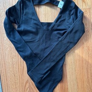 Anthropologie Black Ribbed Long Sleeve Bodysuit